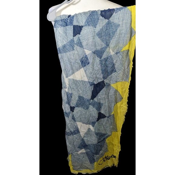 Vintage Diane Von Furstenberg Blue And Yellow Geometric Abstract Scarf - Picture 4 of 12